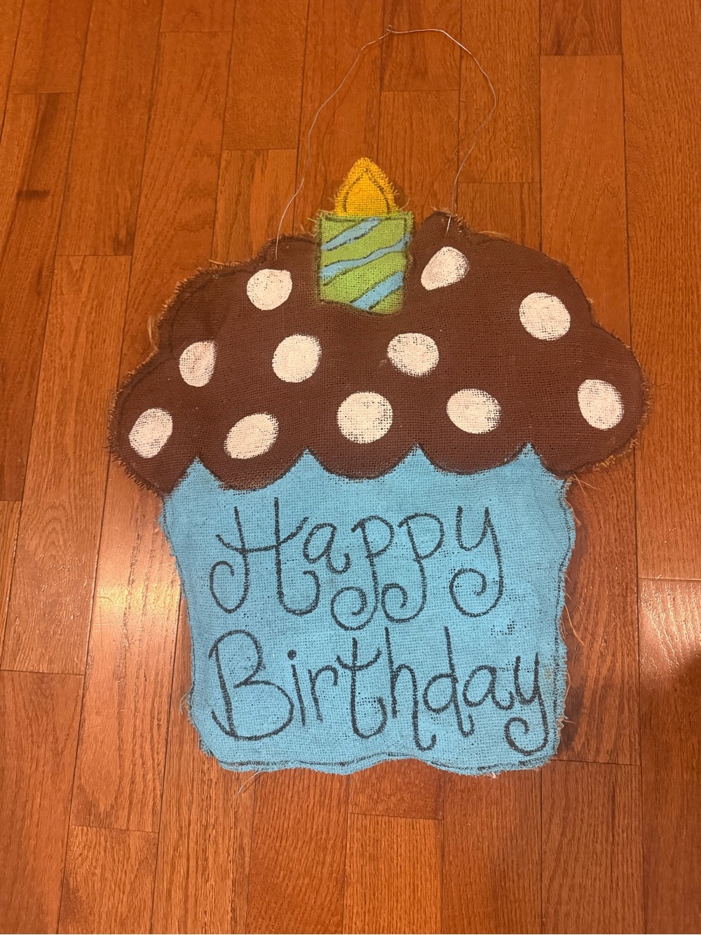 Happy Birthday Cupcake Door Hanger - Blue and Brown
